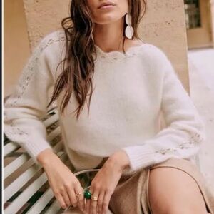 Sézane Stacy Jumper Sweater - Ecru Ivory French Wool Mohair Knit, Sz XXS- NEW!